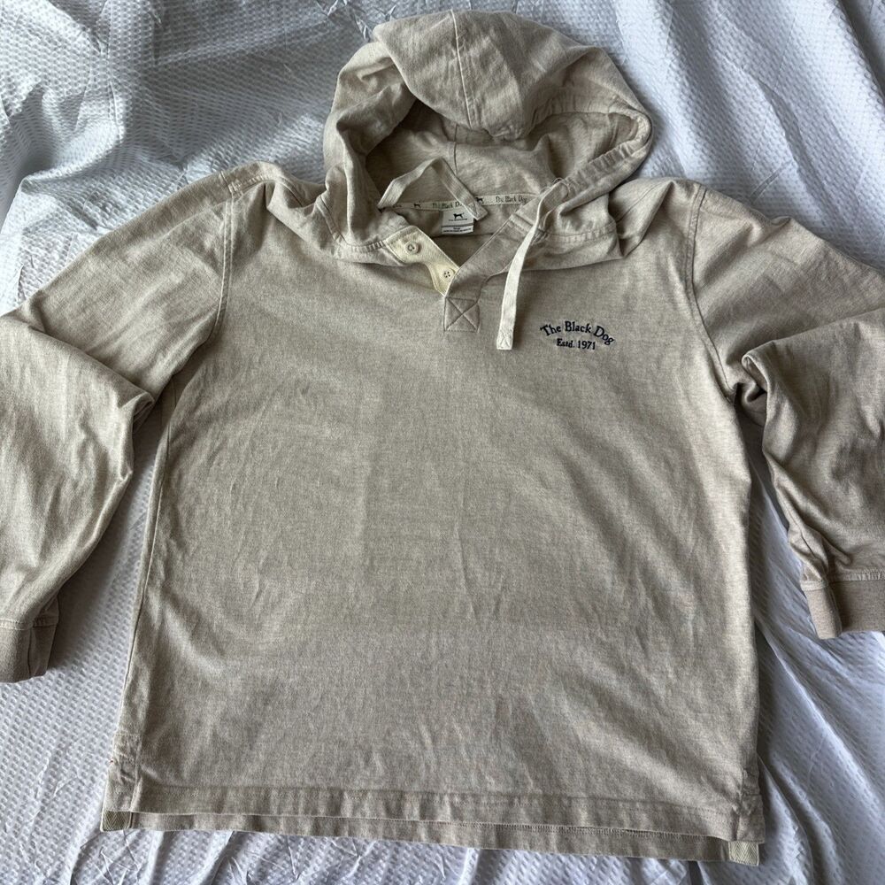 The Black Dog Hoodie Women L Beige Lightweight Jersey Embroidered Logo Pullover
